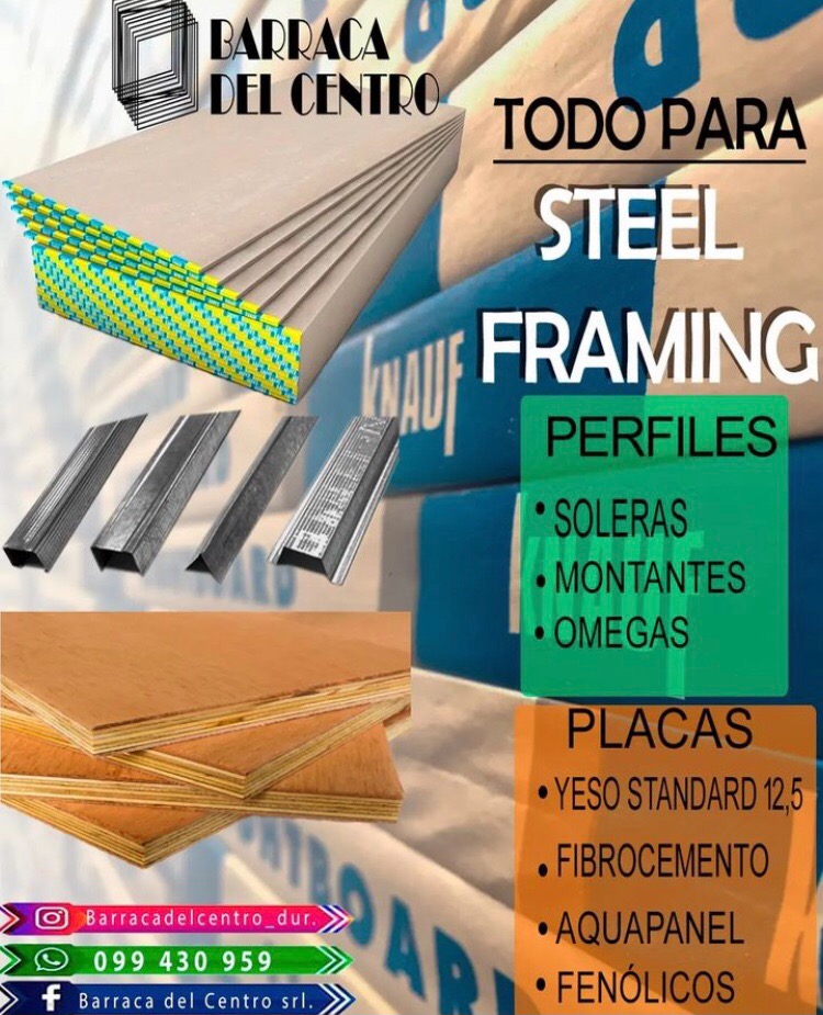 BARRACA DEL CENTRO Todo para Steel Framing PERFILES: Soleras - Montantes - Omegas. PLACAS: Ye