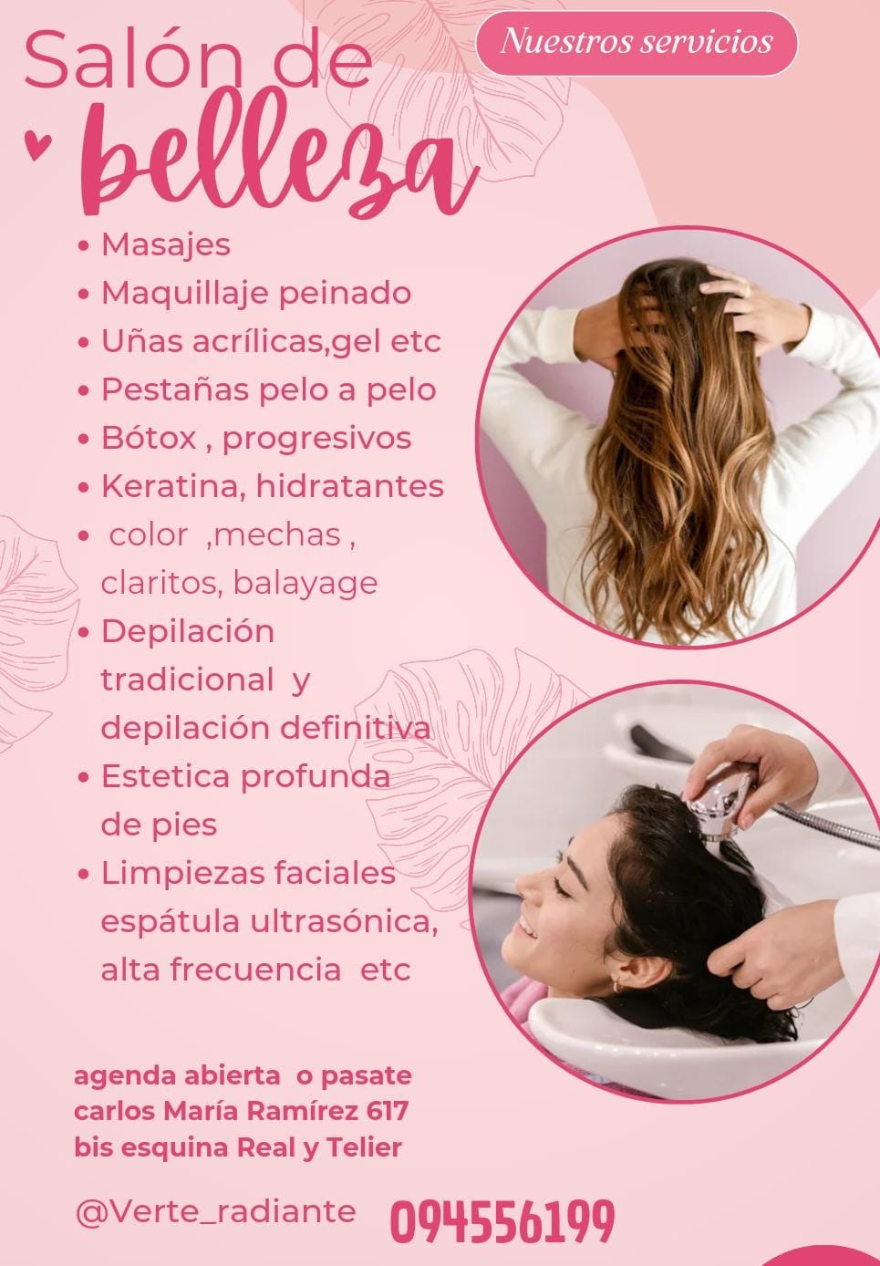 Verte Radiante VERTE RADIANTE MANOS
PODOLOGIA
PIEDRAS CALIENTES
DRENAJES LINFATI