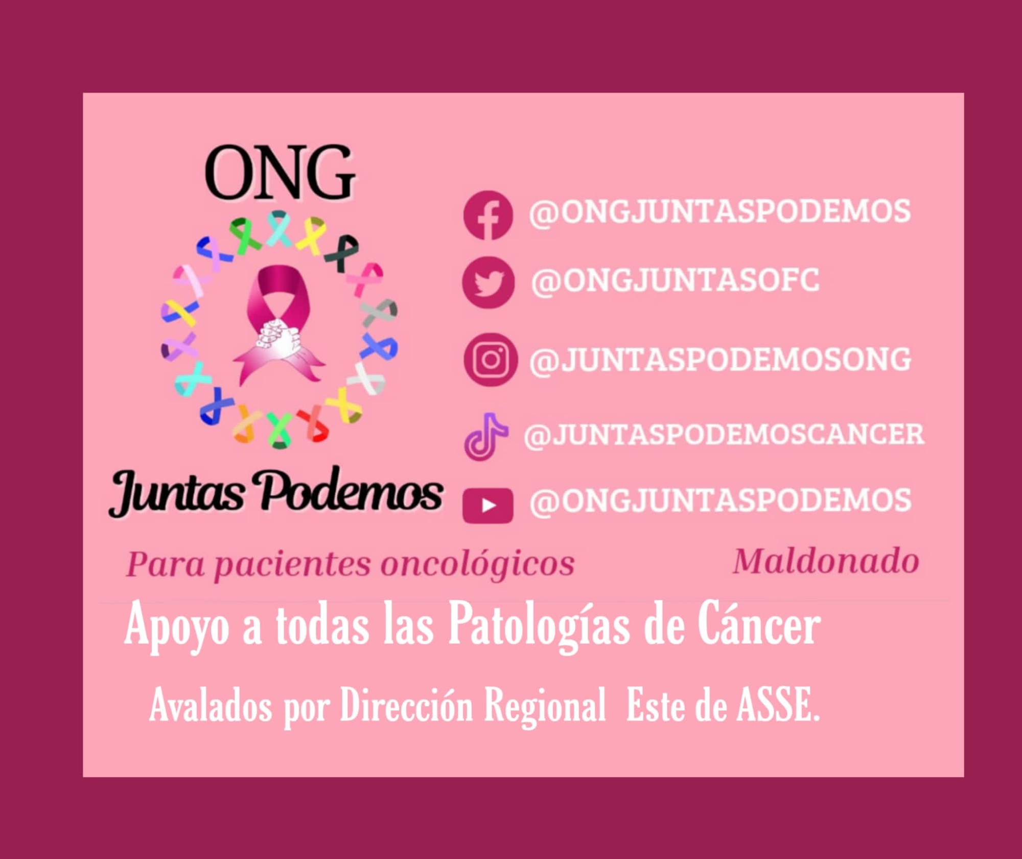 ONG JUNTAS PODEMOS JUNTAS PODEMOS Apoyamos todas las patologías de cáncer.
Porque lo