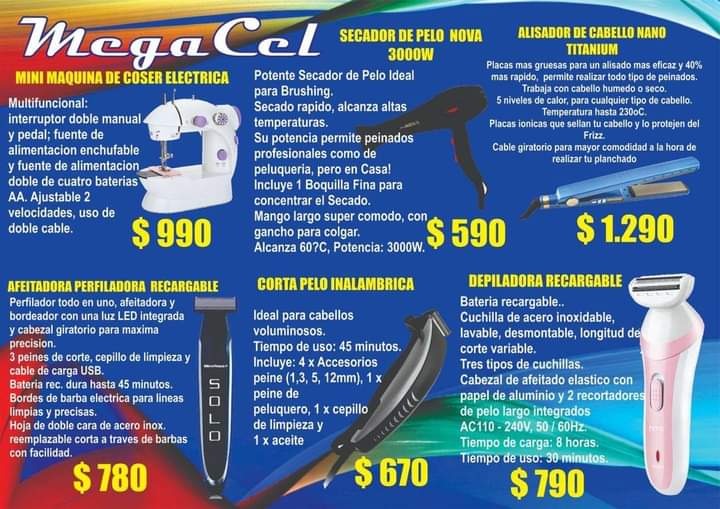 MegaCel 3 Electrodomésticos Mini Máquina de Coser, Secador de pelo, Alisador d