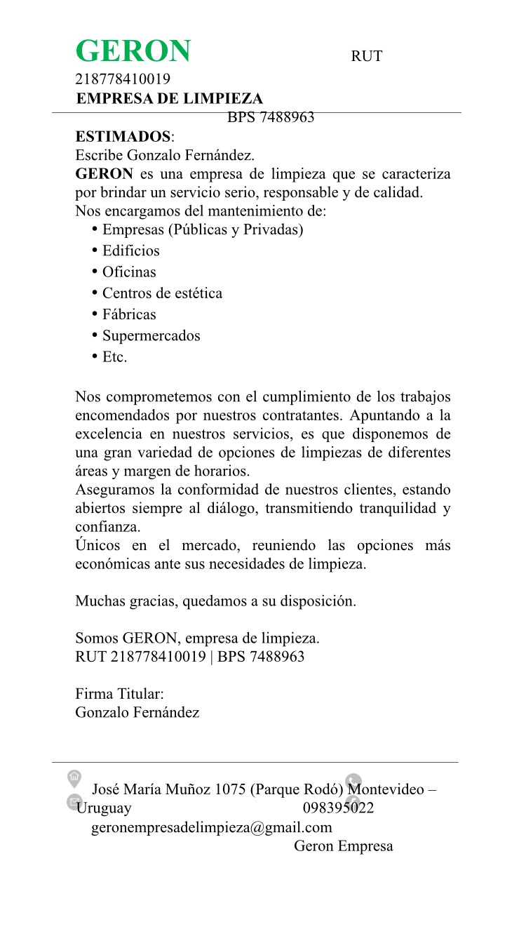 Geron Empresa De Limpieza | Servicios | Jose Maria Muñoz 1075 | Guía Móvil  1122